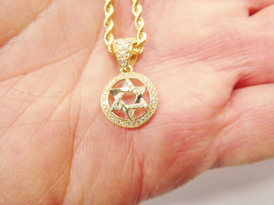 10k real solid yellow gold 16 inch chain and star David pendent set