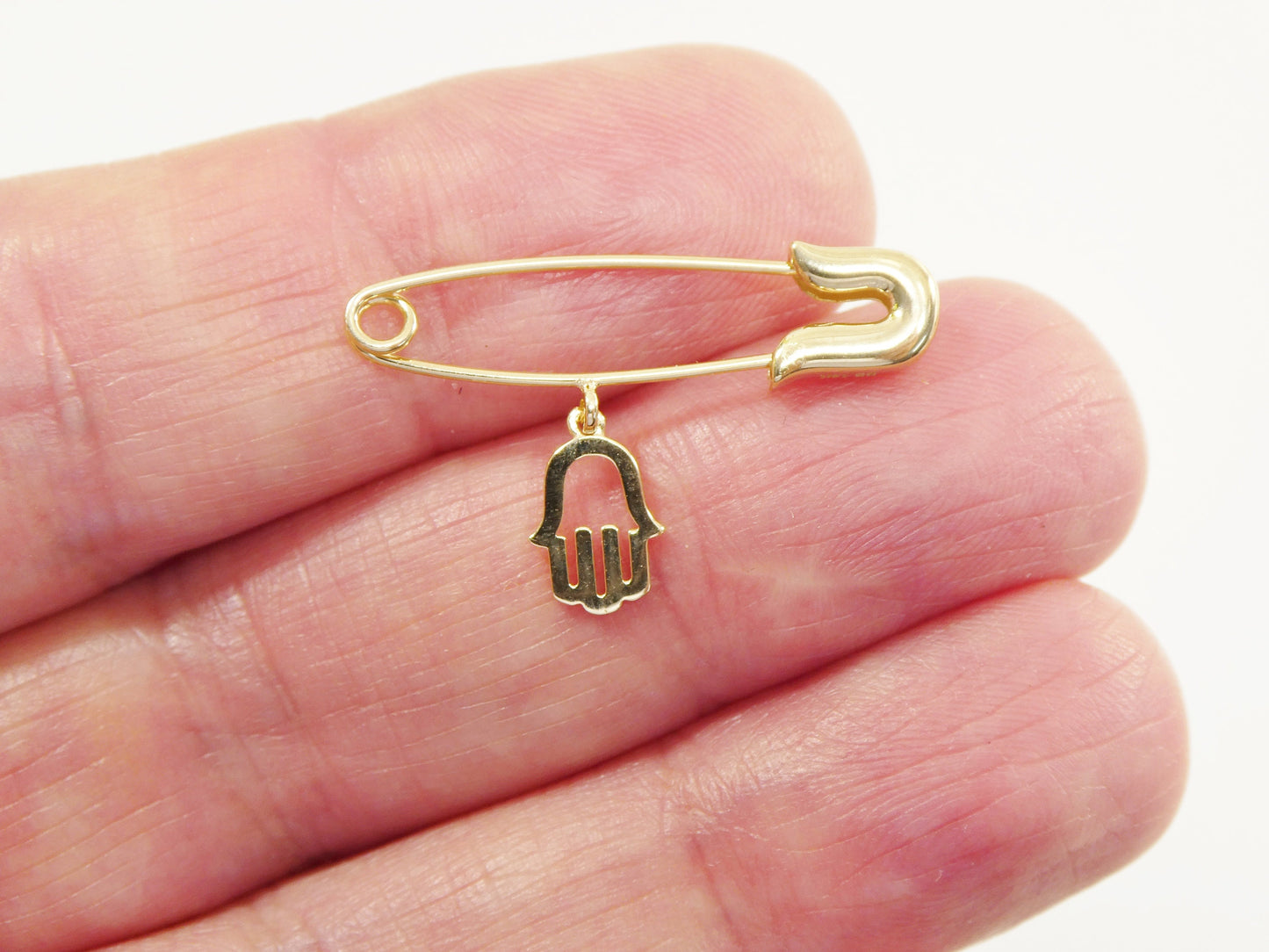 14k real solid yellow gold new born hamsa pin brooches