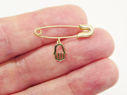 14k Real Solid Yellow Gold New Born Hamsa Pin Brooches