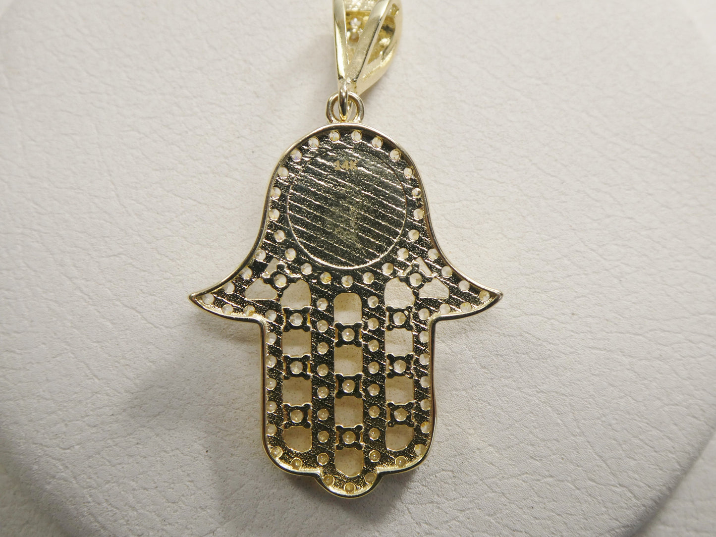 14k real solid yellow gold full stone setting evil eye hamsa charm pendent