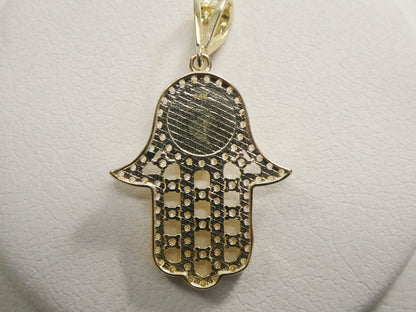14k Real Solid Yellow Gold Full Stone Setting Evil Eye Hamsa Charm Pendent