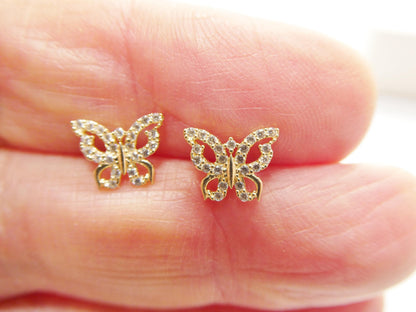 Real 10k Solid Yellow Gold Butterfly Screw Back Post Earrings