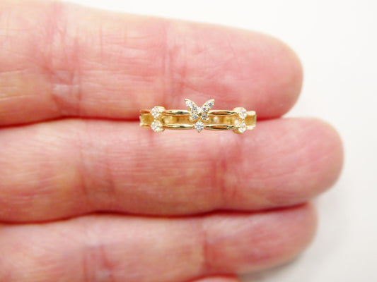 real 10k solid yellow gold women's classic micro pave setting ring