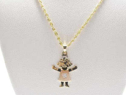 14k Real Solid Yellow Gold Boy Girl Pendent and Robe Necklace