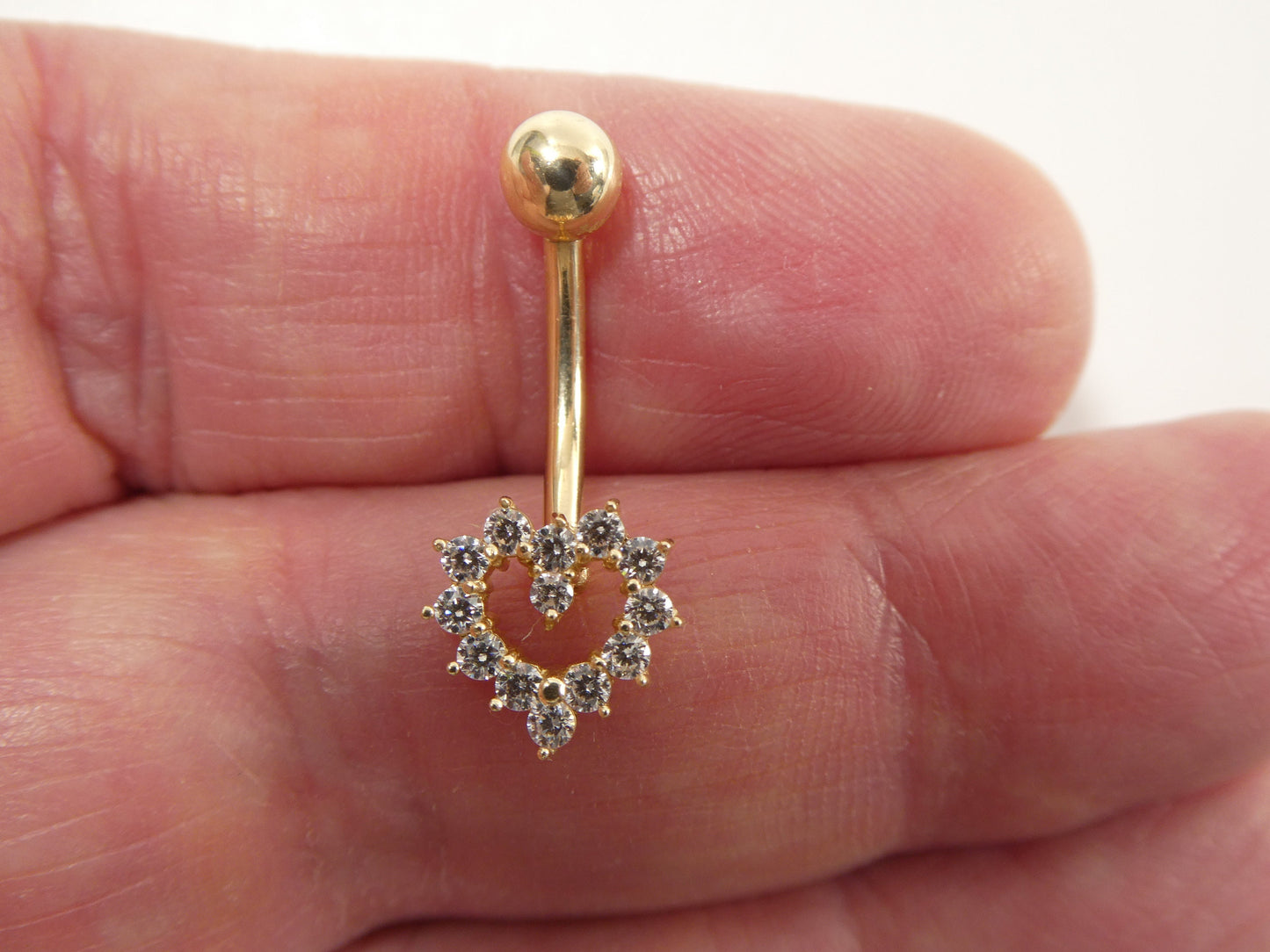 14k real solid yellow gold heart shape belly button ring piercing