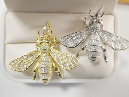 Real Solid 925 Sterling Silver Large Honey Bee Pendent