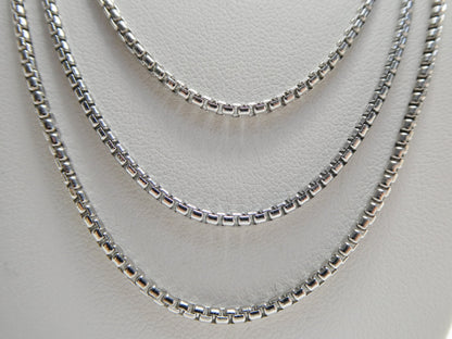 Real 925 Sterling Silver Round Box Chain 14k White Gold Tone Finish