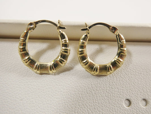 10k real solid yellow gold 14MM bamboo baby hoop earrings