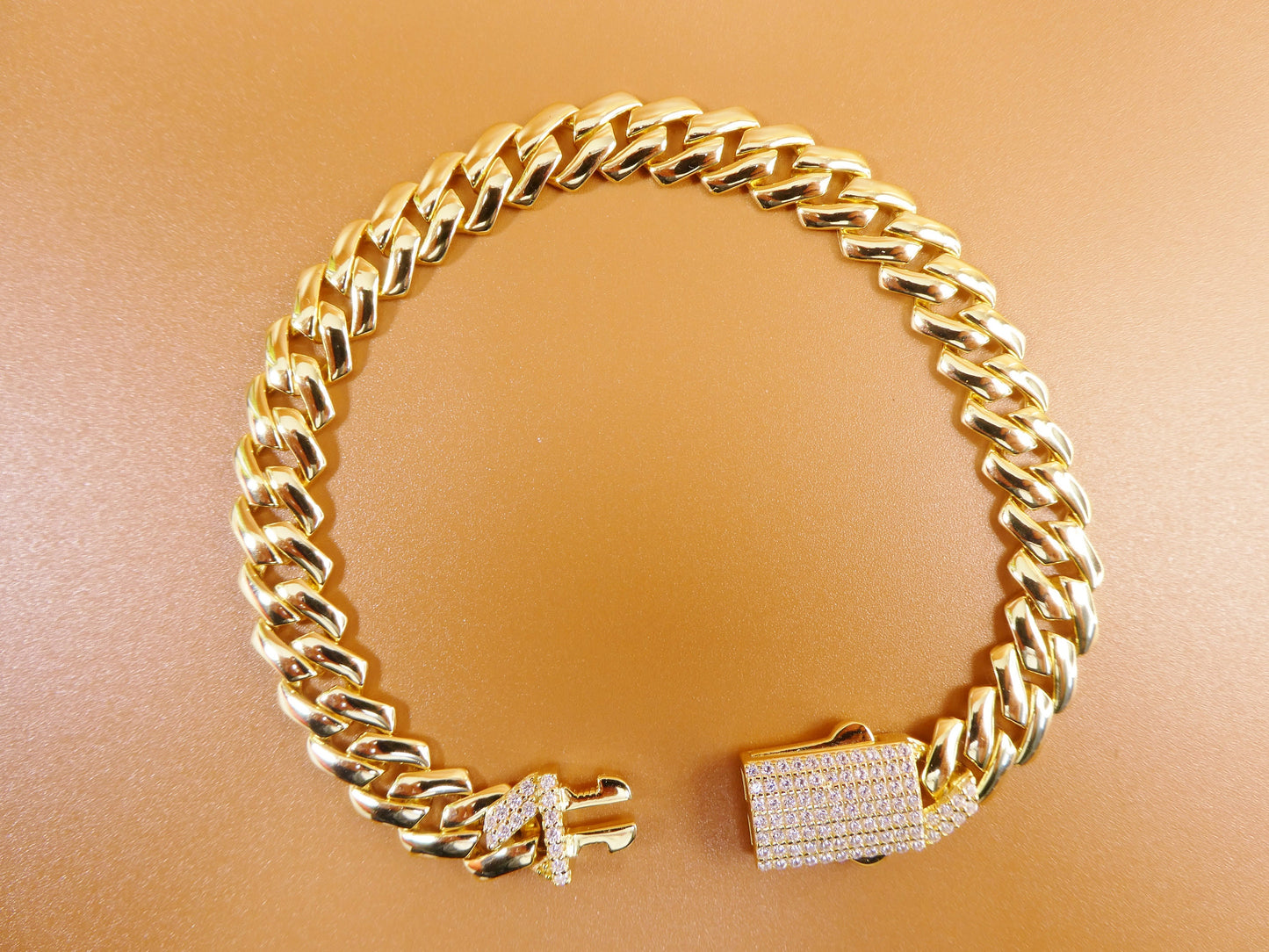 8 inch 14k yellow gold color Monaco bracelet over real solid 925 sterling silver