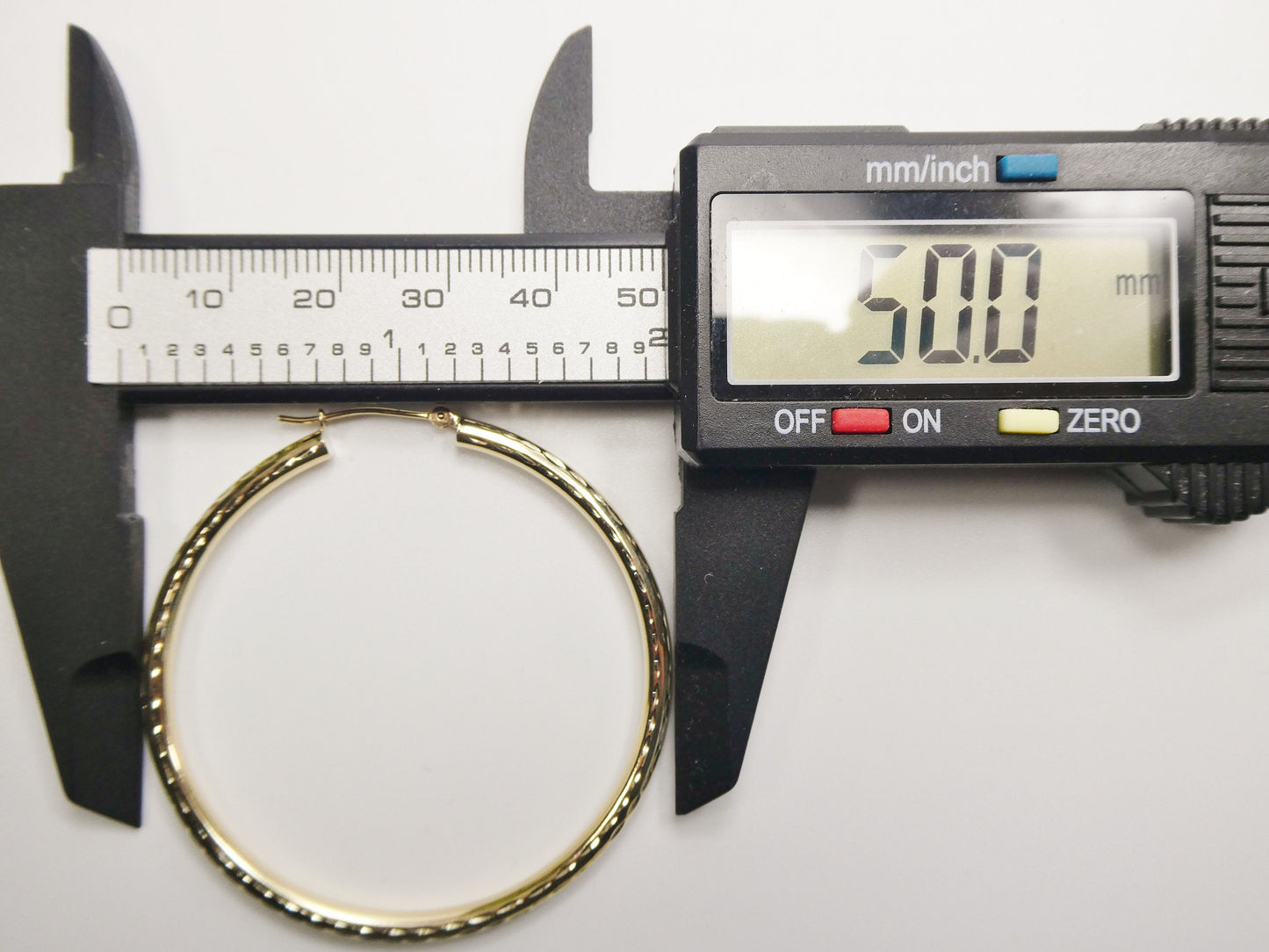 14K Solid Yellow Gold Hoop Earrings: 50mm Diamond Cut