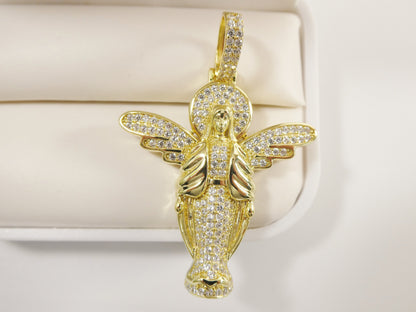 Real 925 Sterling Silver Large Angel Guardian Medallion Pendent