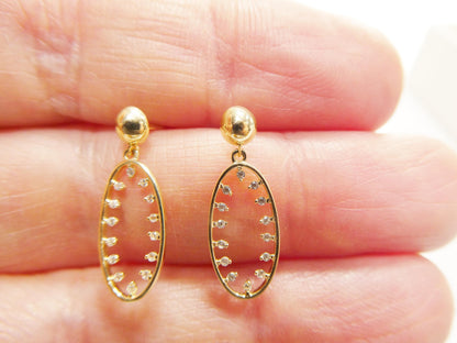 Real 10k Solid Yellow Gold Oval Drop Dangling Push Post Earrings