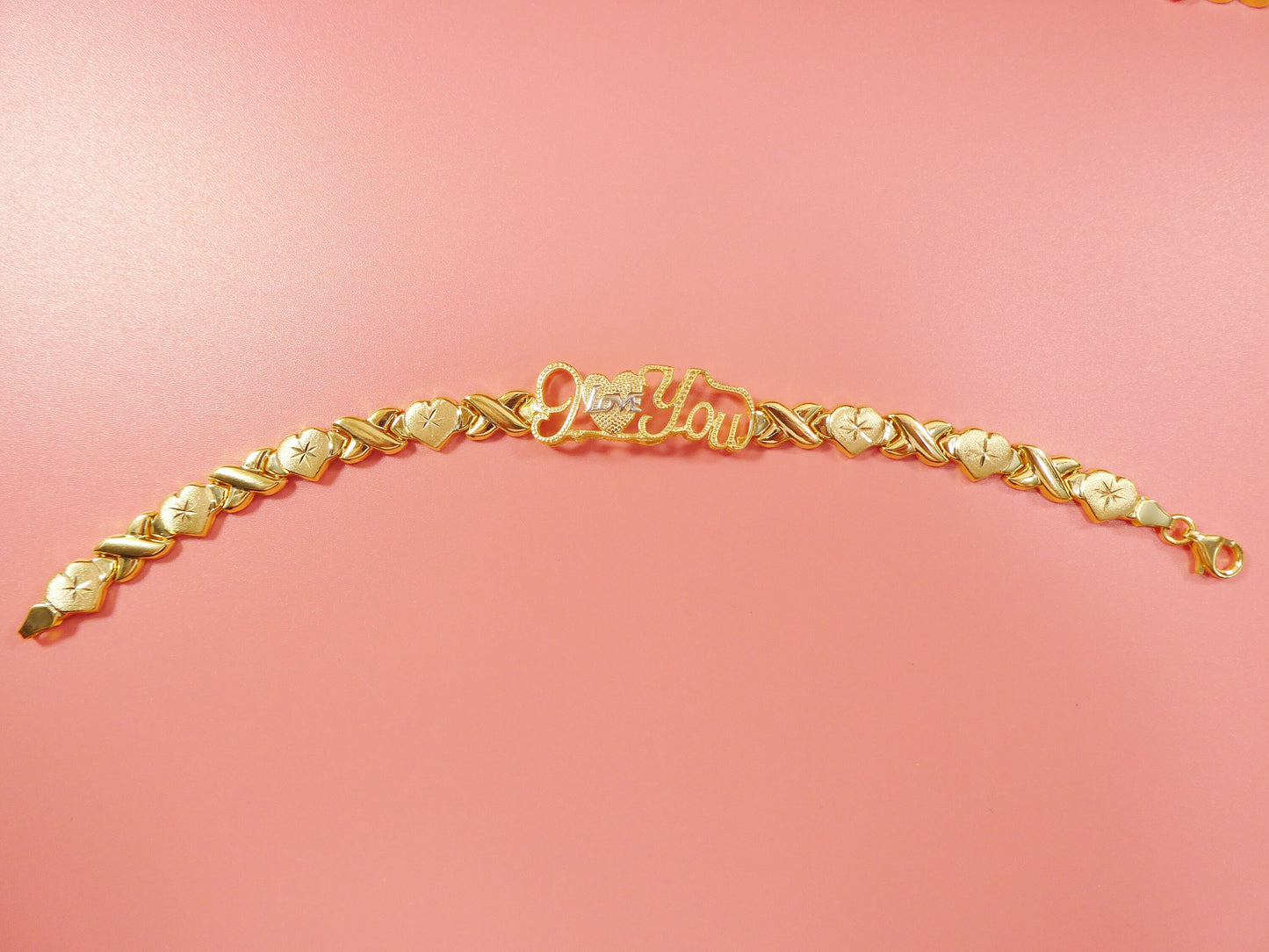 Sterling Silver I Love You XO Bracelet - 14k Gold Tone Finish