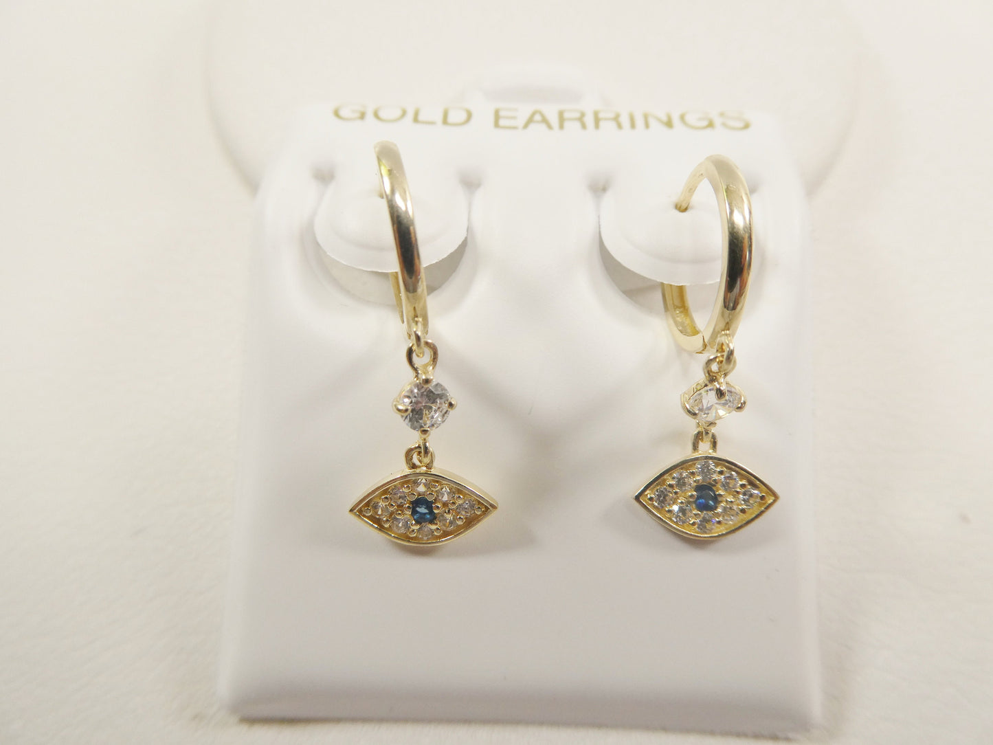 10k real yellow gold evil eye dangle  plain huggie earrings