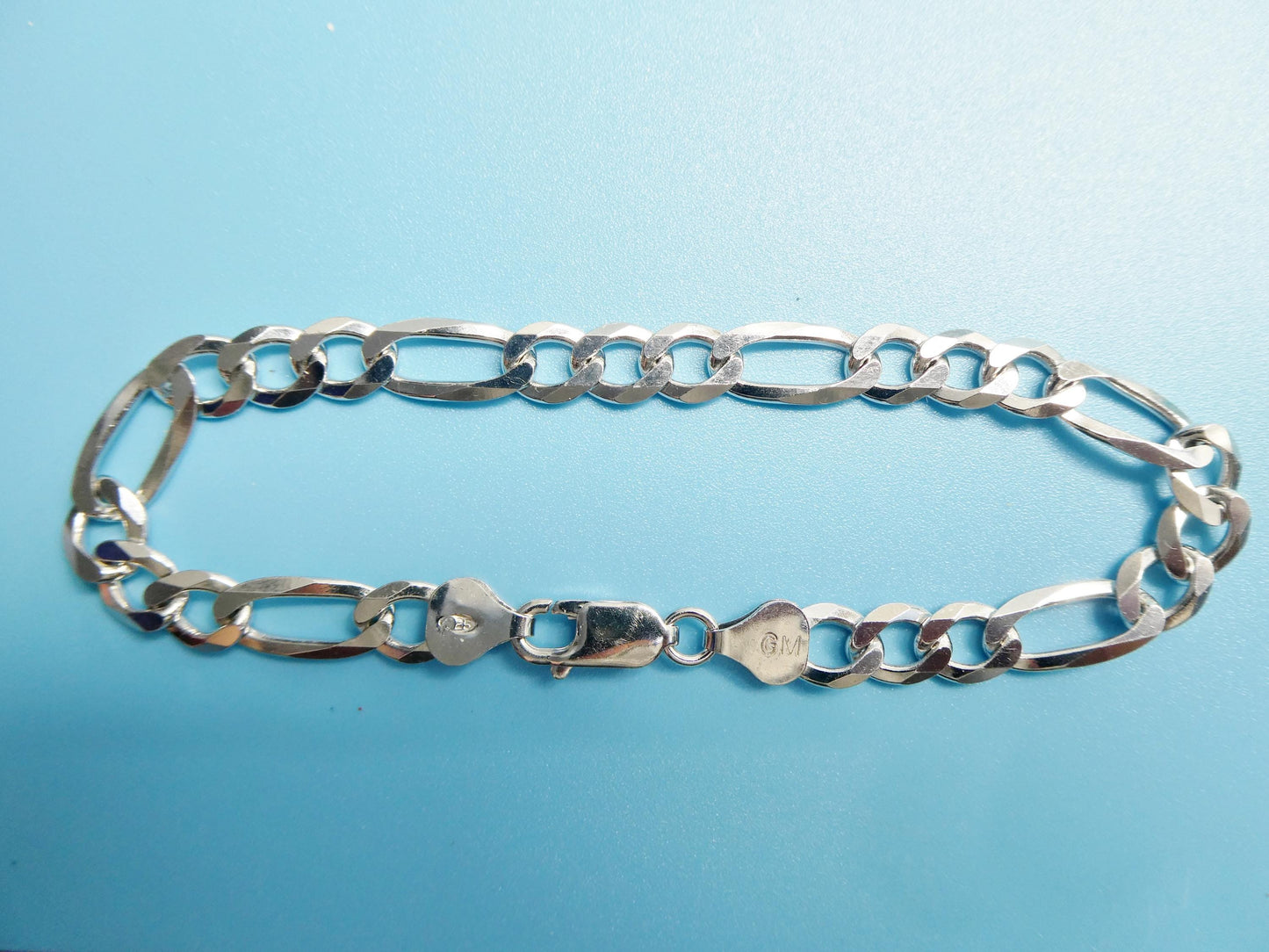 real 925 sterling silver 8 inch figaro concave bracelet