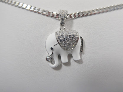 Real 925 Sterling Silver Enamel Elephant Pendent and 18 Inch Chain