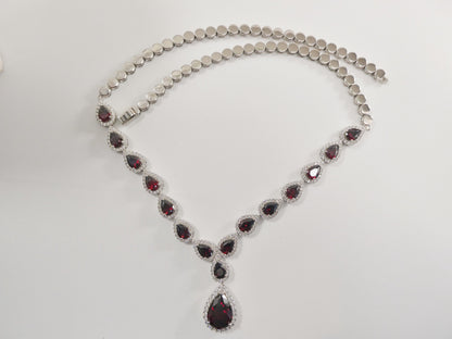 Real 925 Sterling Silver Teardrop Red Garnet Women Necklace