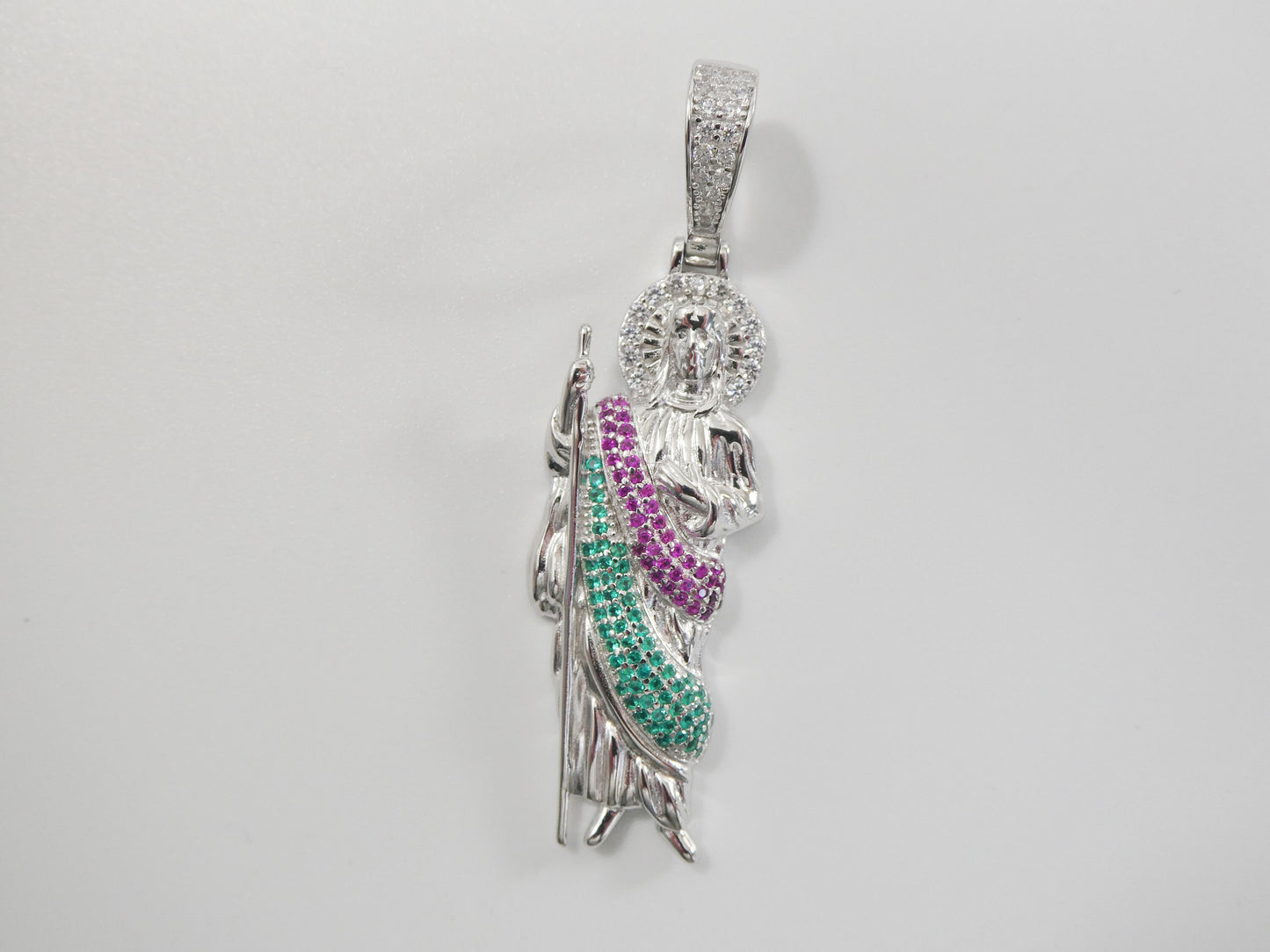 real solid 925 sterling silver large color stone saint Jude pendent