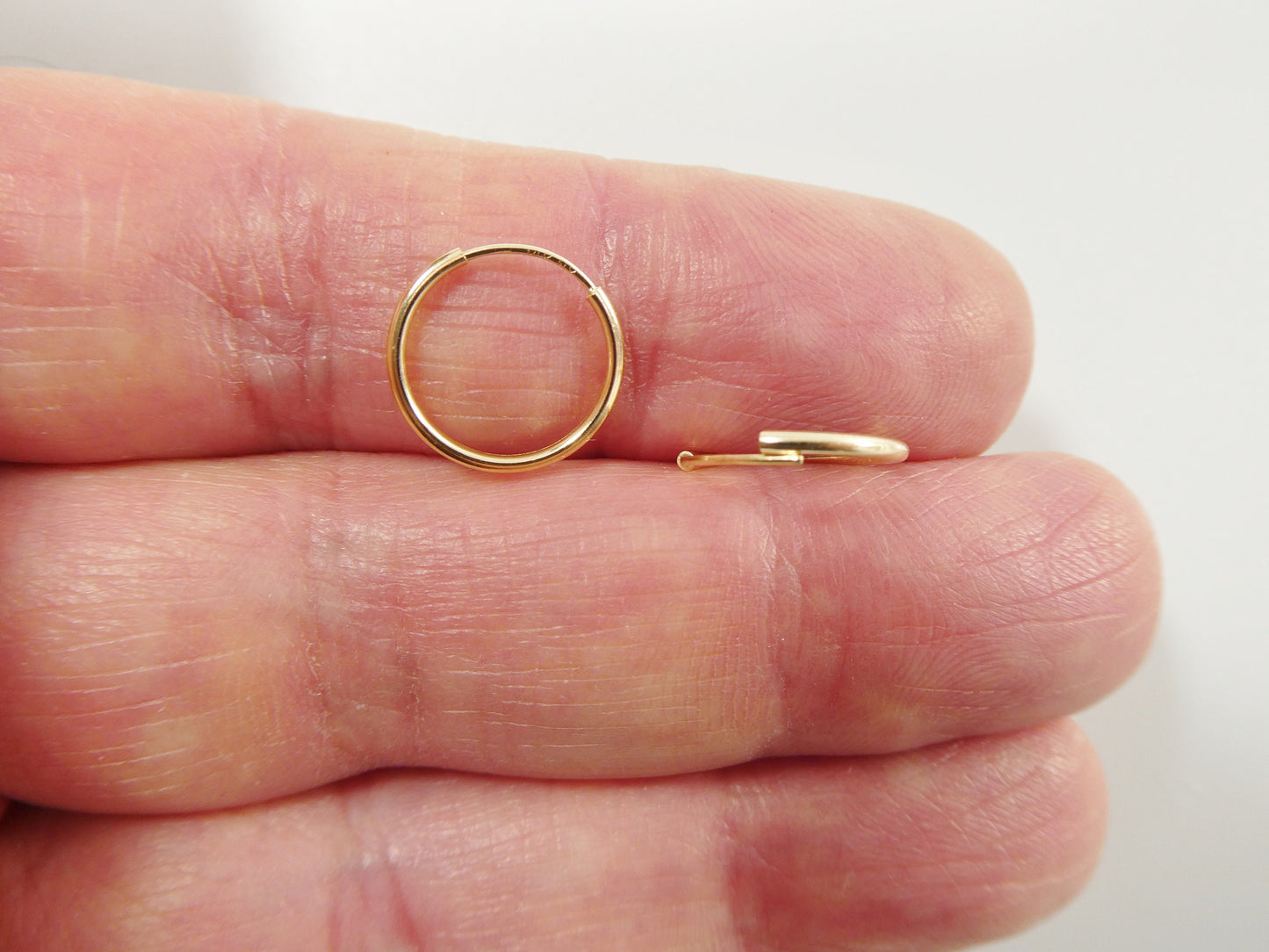 real 14k solid yellow gold 12mm endless small hoop lightweight hoop earring