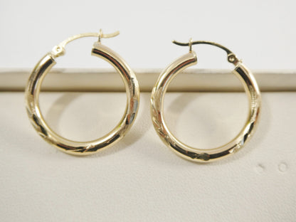 10k Real Solid Yellow Gold Diamond Cut Hoop Earrings