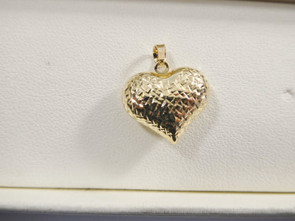 14k Real Solid Yellow Gold Full Diamond Cut Heart Charm Pendent