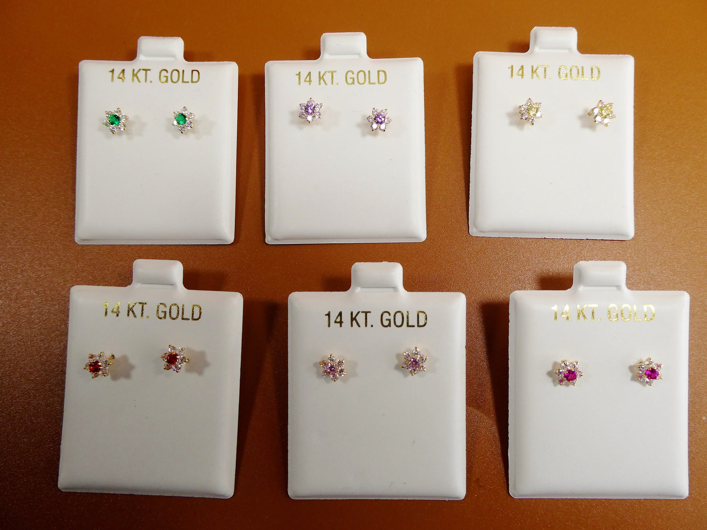 14k real solid yellow gold screw back children birth stone earring round shape