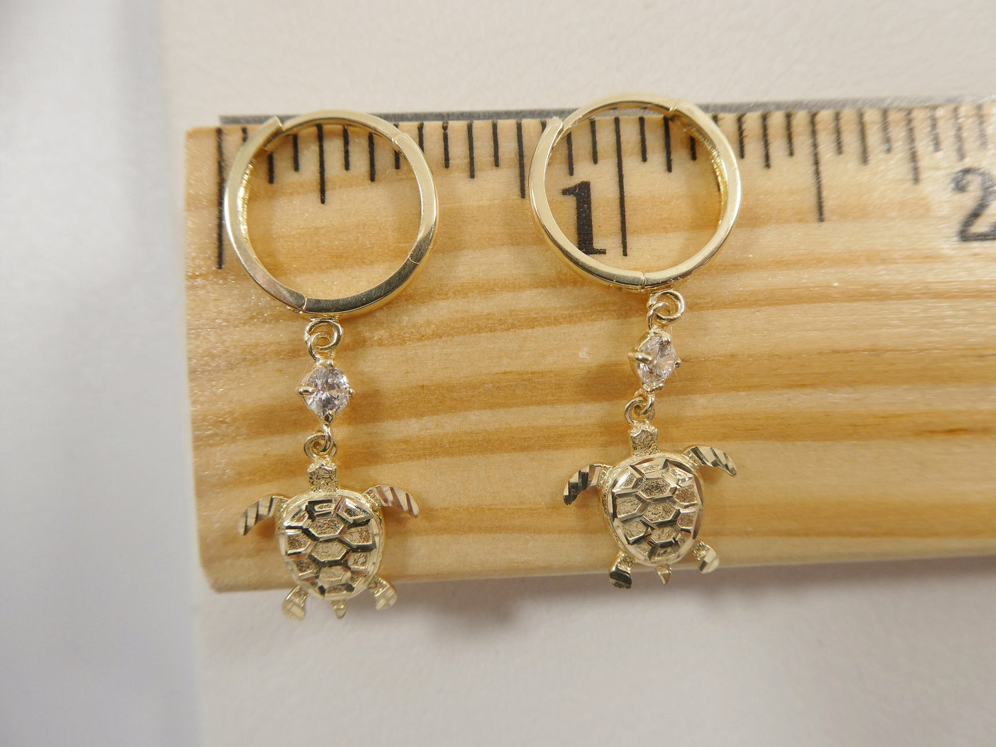 10k real yellow gold turtle dangle plain huggie earrings