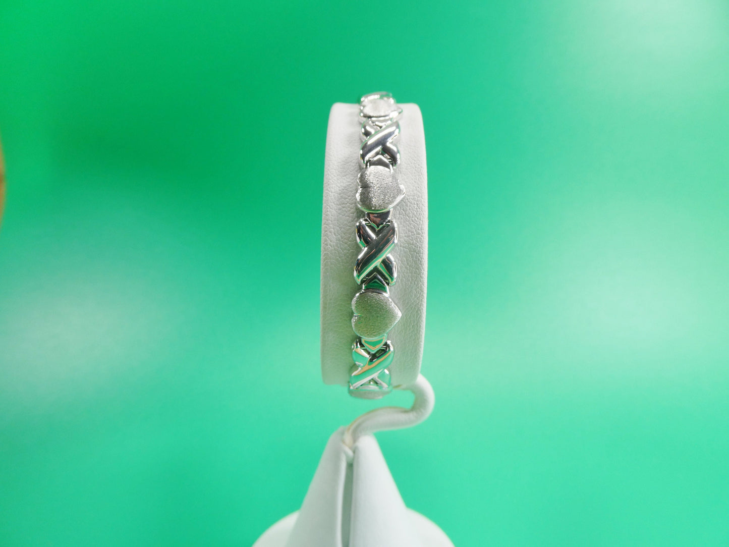 6.5 inch 7.5 inch 10 INCH xoxo satin heart stampato bracelet 14k white gold color finish over real 925 sterling silver
