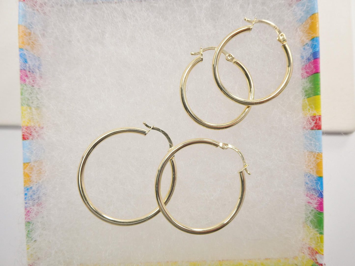 real 10k solid yellow gold plain high polish 25 / 30mm hoop huggie earrings