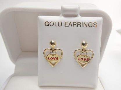 Real 10k Solid Yellow Gold Heart Love Push Post Earrings