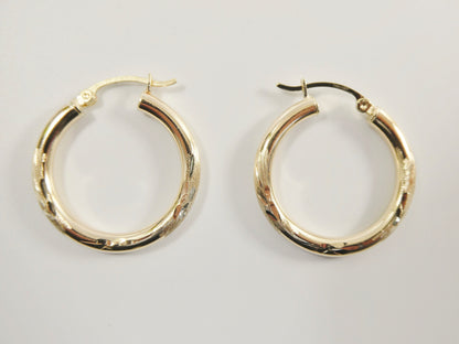 10k Real Solid Yellow Gold Diamond Cut Hoop Earrings