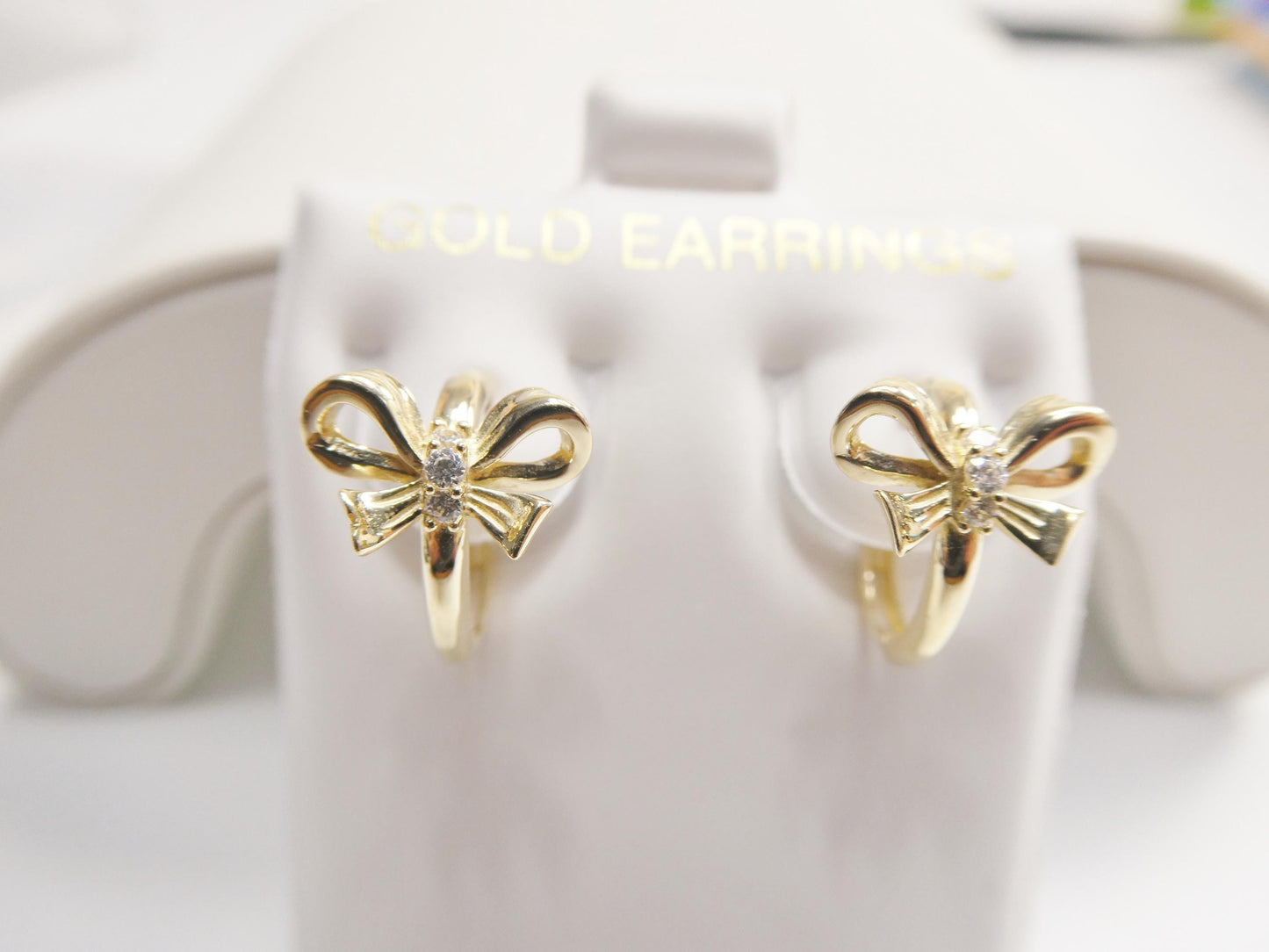 real 10k solid yellow gold bow designer earrings