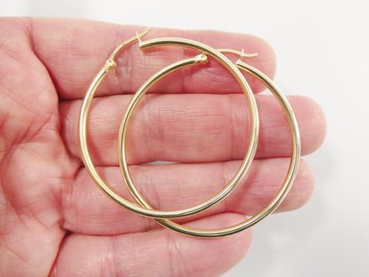 Real 10k Solid Yellow Gold Plain High Polish 45mm Hoop Earring