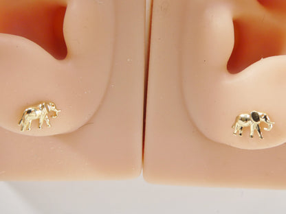 Real 10k Solid Yellow Gold Tiny Elephant Stud Earrings Dainty