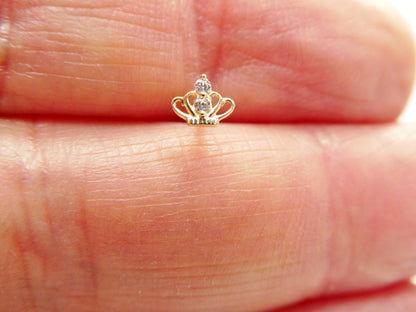 14k Real Solid Yellow Gold Tiny Crown Stud Nose Ring