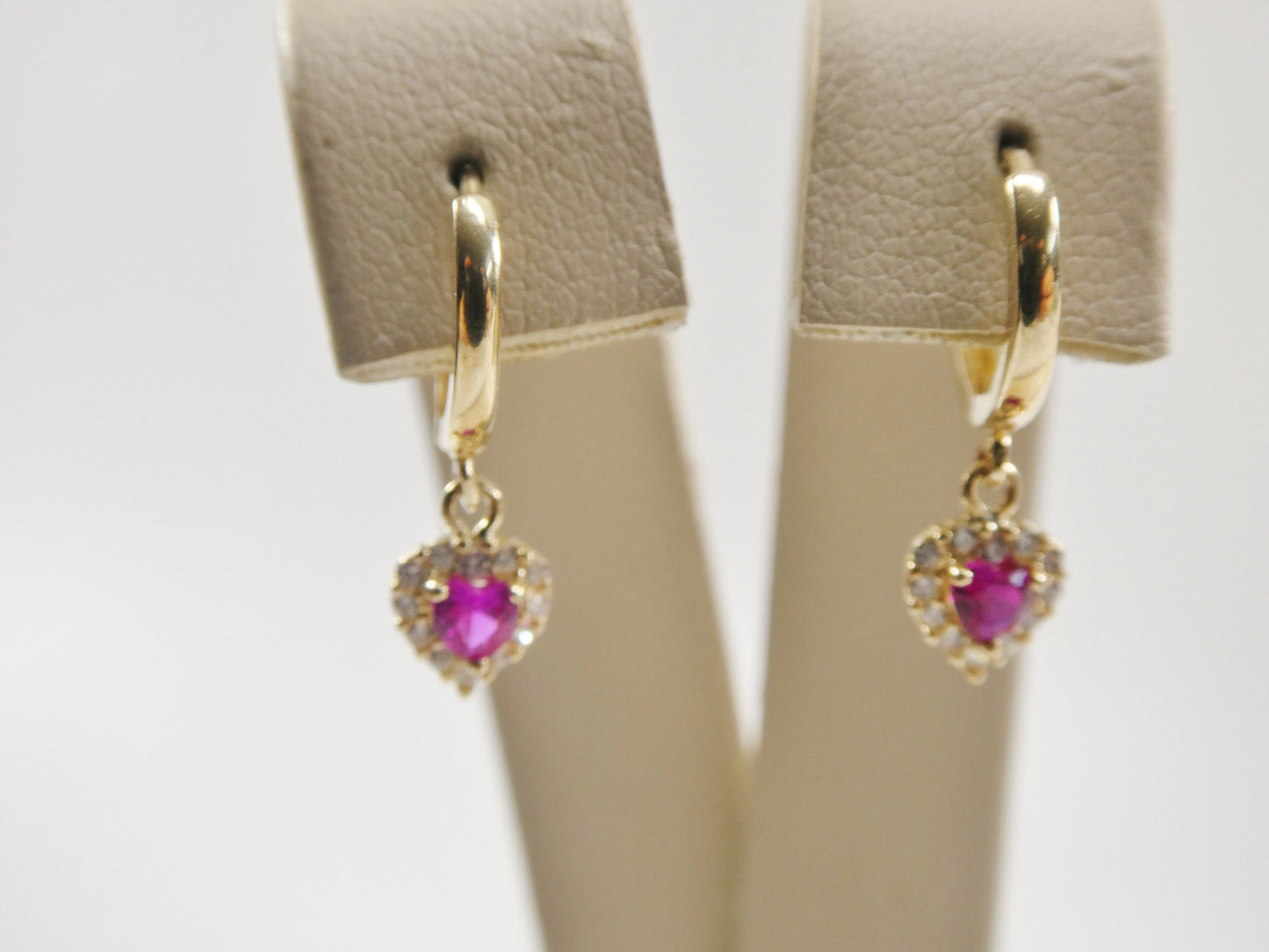 real 10k solid yellow gold birthstone color heart dangling hoop earrings