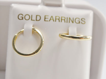 Real 10k Solid Yellow Gold 13.4mm High Polish Plain Hoop Huggie Earrings