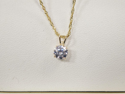 10k Real Solid Yellow Gold 16 Inch Chain and Round Stone Solitaire Pendent Set