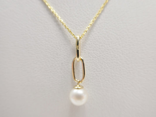 14k real solid yellow gold freshwater pearl pendent and cable necklace