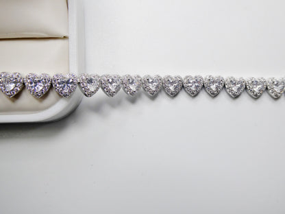 Real  925 Sterling Silver Heart Stone Set Necklace and Bracelet