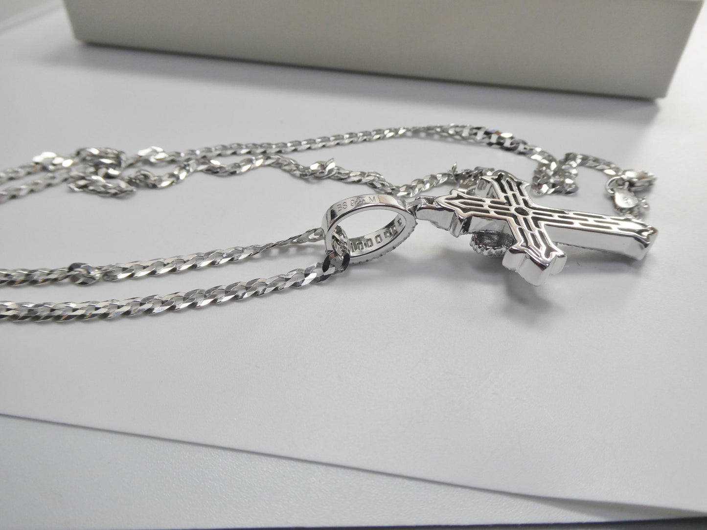 real 925 sterling silver 22 inch flat chain and moissanite cross pendent charm