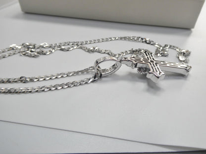 Real 925 Sterling Silver 22 Inch Flat Chain and Moissanite Cross Pendent Charm