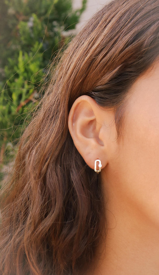 real 10k solid yellow gold paperclip hoop huggie earrings