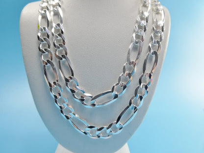 Real 925 Sterling Silver 7.5mm Italian Concave Figaro Solid Chain Lobster Lock Clasp