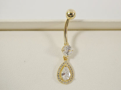 14k Real Solid Yellow Gold Tear Drop Design Belly Button Ring Piercing