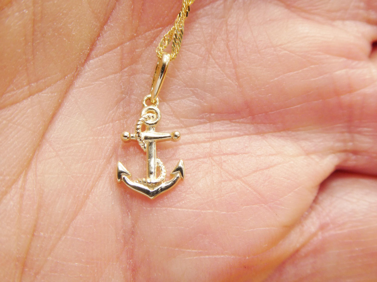 10k Yellow Gold Singapore Chain Necklace anchor Pendant