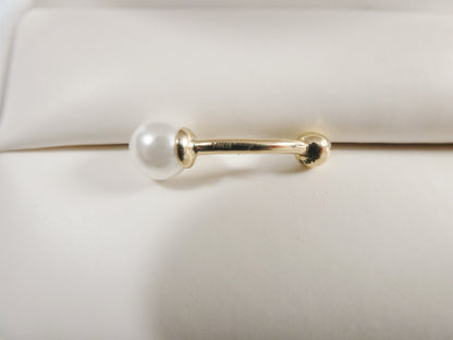 14k Real Solid Yellow Gold Freshwater Pearl Helly Button Ring Piercing