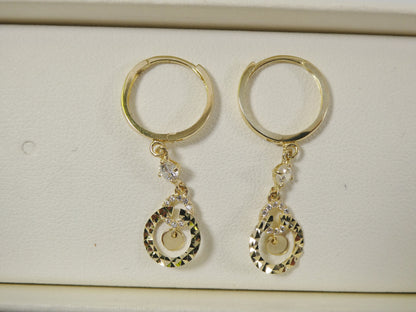 10k Real Solid Yellow Gold Circle Drop Huggie Earrings
