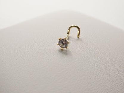 14k Real Solid Yellow Gold 3mm Stone Twist Nose Ring