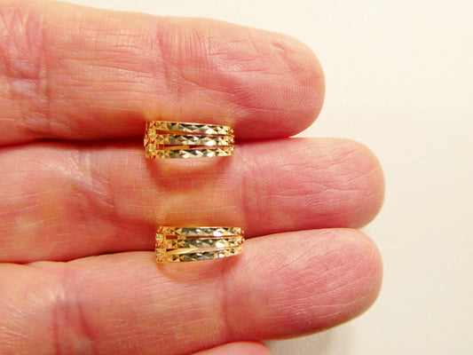 real 10k solid yellow gold designer diamond cut hoop huggie earrings